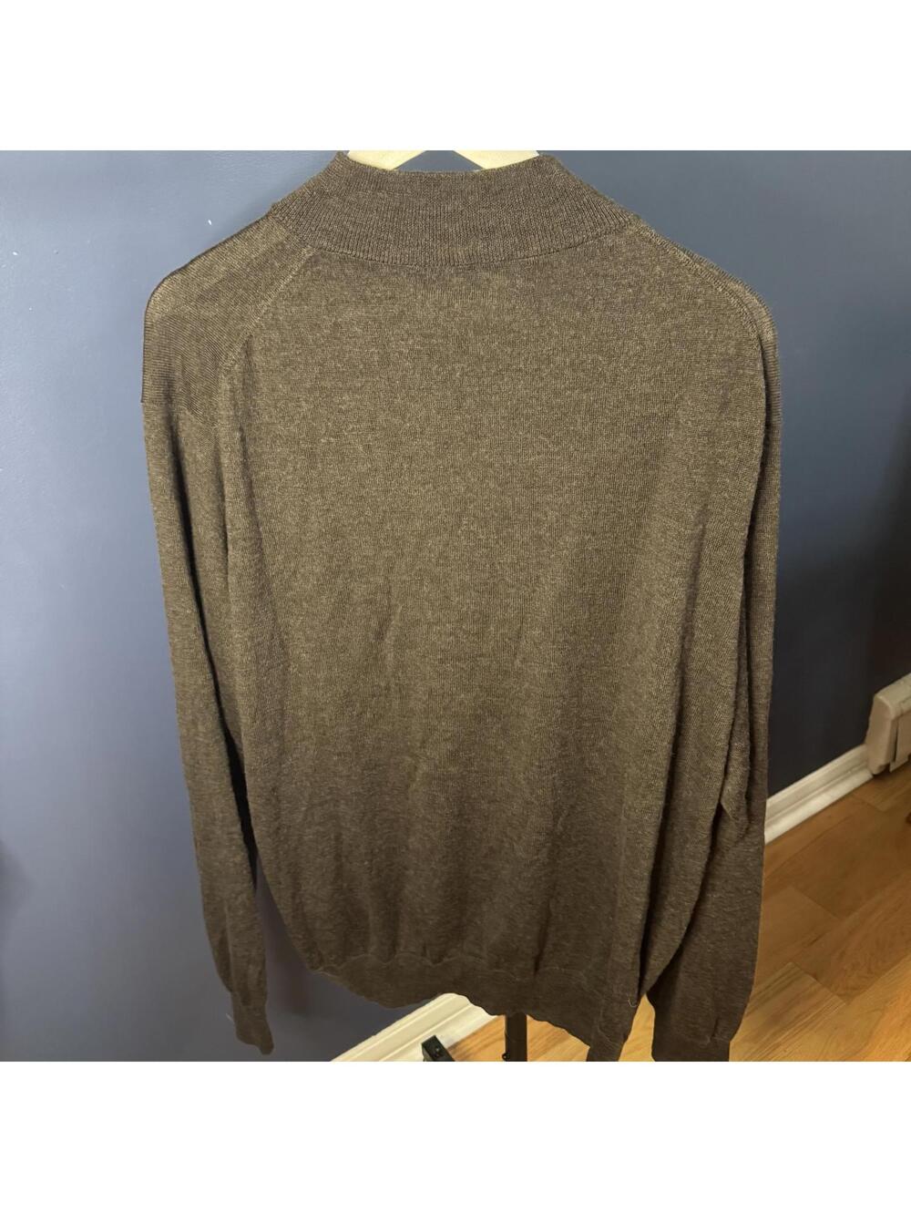 Peter Millar Merino Wool Quarter Zip Brown Sweater XXL Golf Knit Pullover - Picture 2 of 6